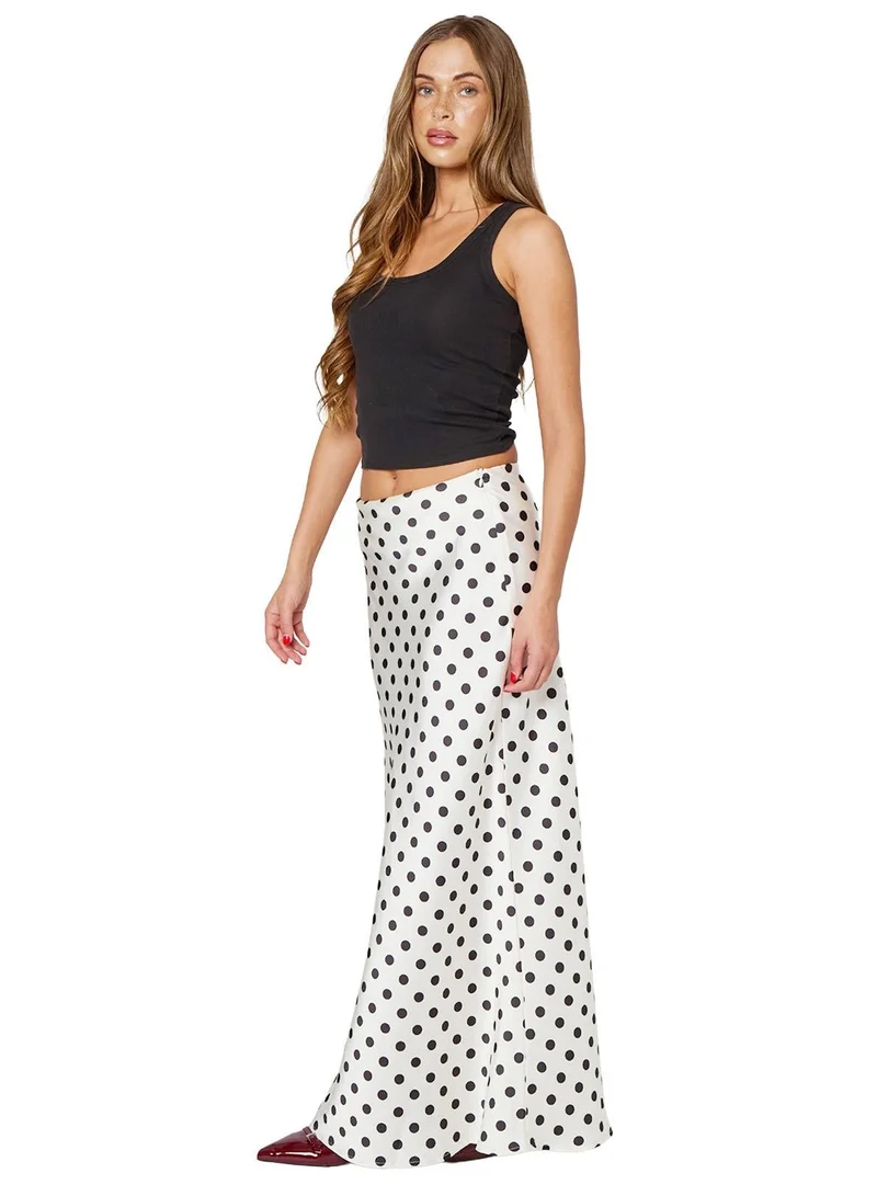 Urban Bliss White Polka Dot Print Mermaid Maxi Skirt